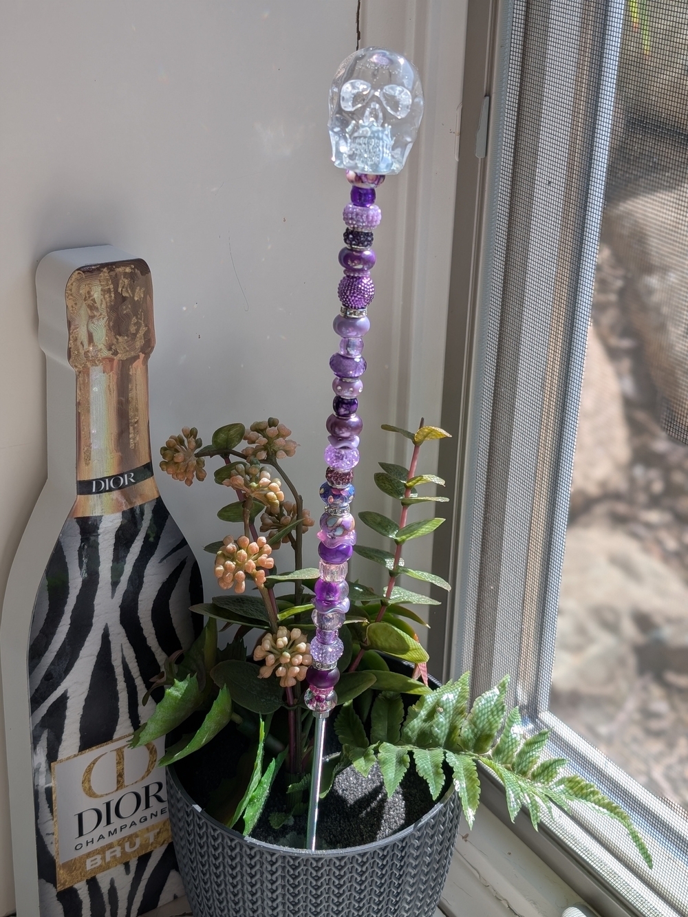 Hand Made Fairy Wand/Plant/Garden Stake W/Resin Skull Topper 💀